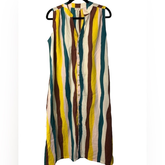 Little Mojo Colorful Rainbow Button Front Sleeveless Shift Dress Size Medium - Picture 1 of 7